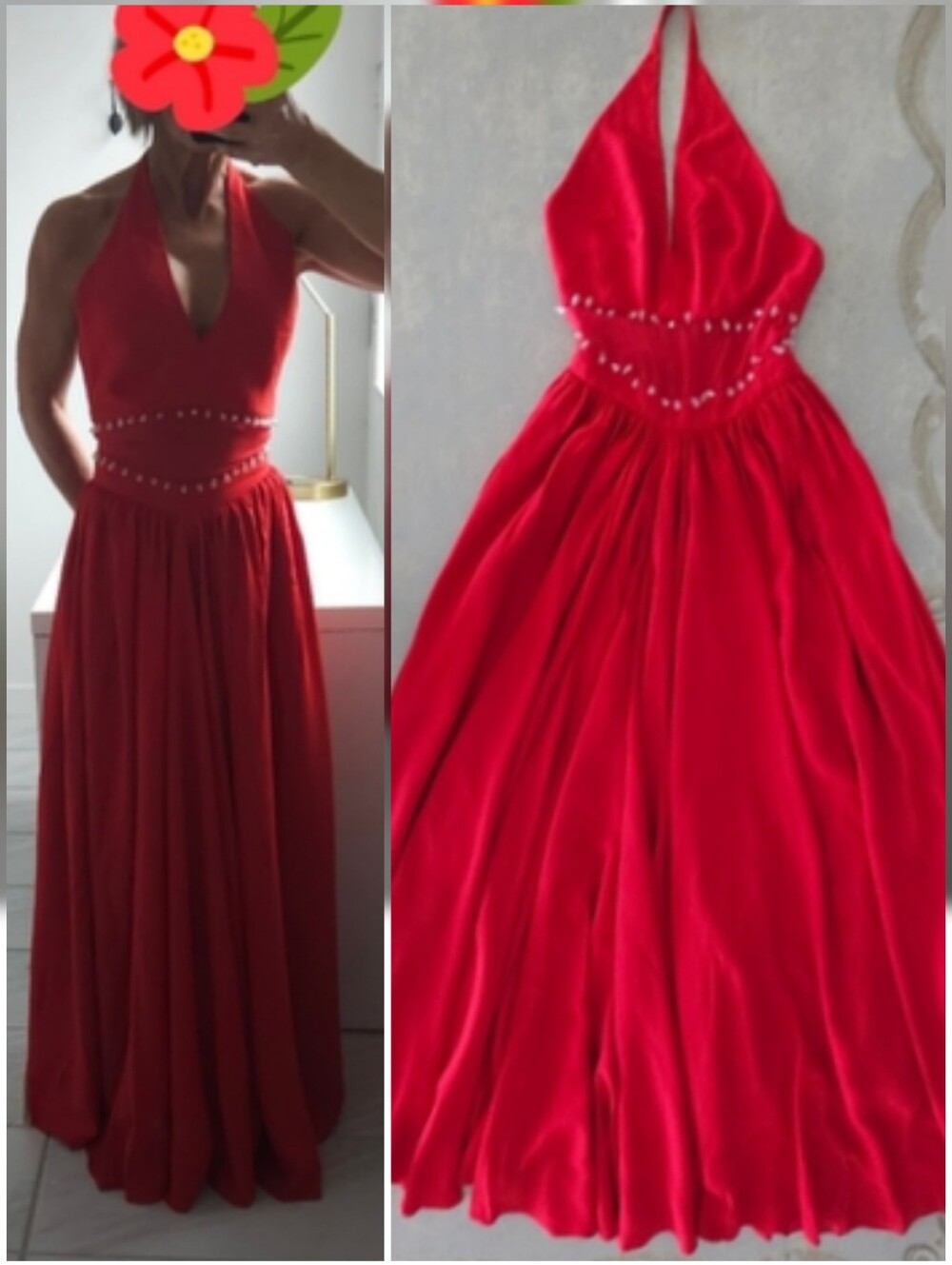 Arnold Scassi Boutique For Martini Vintage Cherry Red Crystal Halter Gown